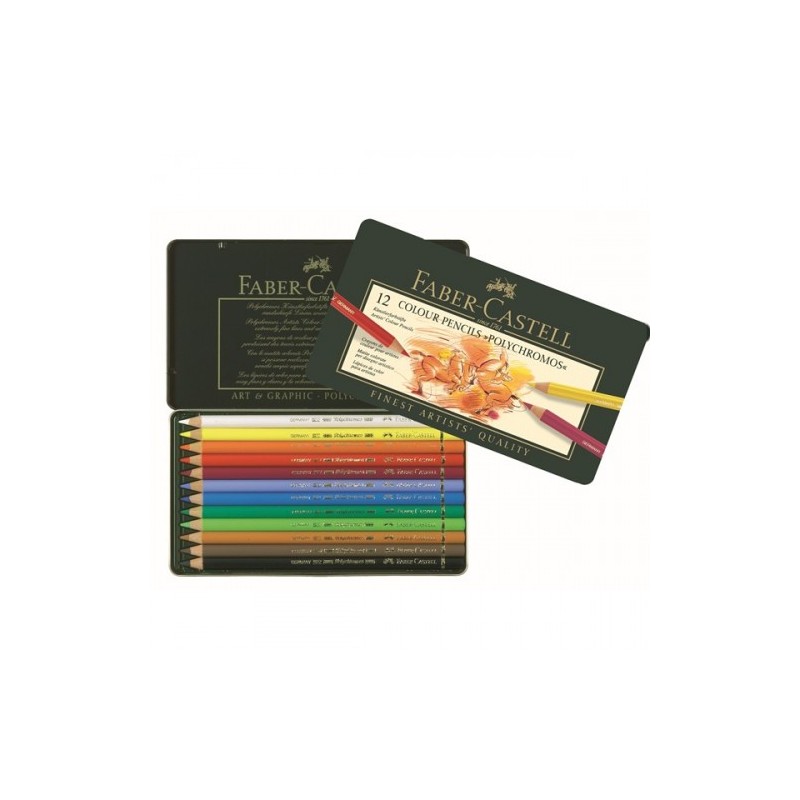 ESTUCHE DE METAL POLYCHROMOS CON 12 LAPICES DE COLORES SURTIDOS FABER CASTELL 110012