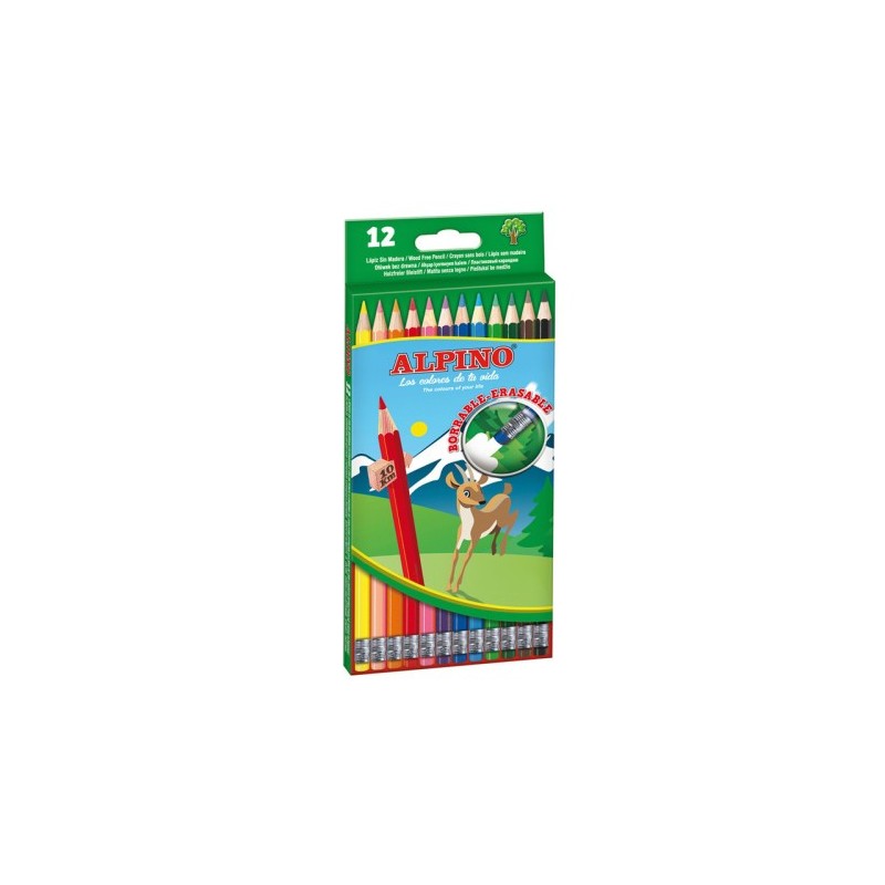 Alpino Estuche 12 lapices de colores borrables