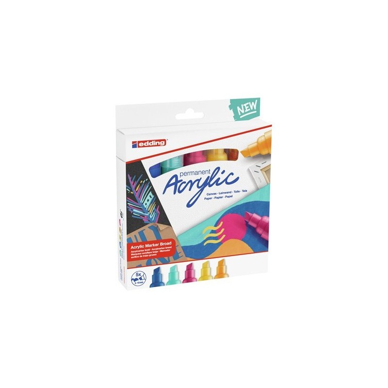 PACK 5 MARCADORES ACRiLICOS TRAZO 5 10 MM ABSTRACTO COLORES 934 903 905 906 Y 909 EDDING 5000 5 S 999