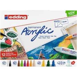 Edding Acrylic Negro Azul Verde Azul claro Verde claro Rosa Purpura Rojo Blanco Amarillo 12 piezas