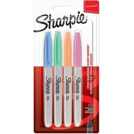 Sharpie 2065402 marcador permanente Fibre tip Azul Verde Naranja Rosa 4 piezas