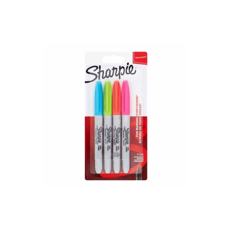 Sharpie 2065403 marcador permanente Fibre tip Azul Verde Naranja Rosa 4 piezas