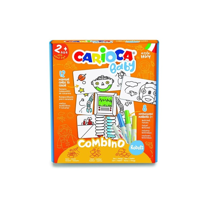 SET BABY COMBINO 2 ROBOTS 8 ROTULADORES CARIOCA 42896