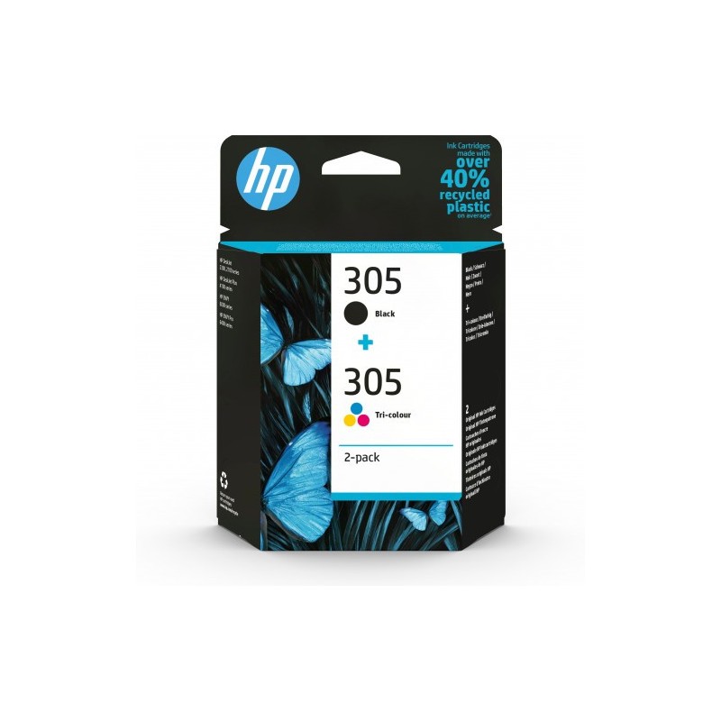 HP Paquete de 2 cartuchos de tinta original 305 tricolor negro