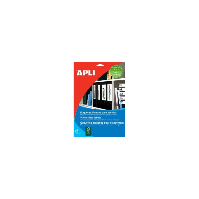 PACK 25 HOJAS 100 UDS ETIQUETAS BLANCAS 190X61MM APLI 1233