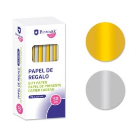 PAPEL DE REGALO LISO ORO PLATA 70X200 BISMARK 330276