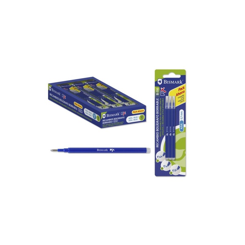 SET 3 UNIDADES RECAMBIO BOLIGRAFO BORRABLE AZUL BISMARK 327532