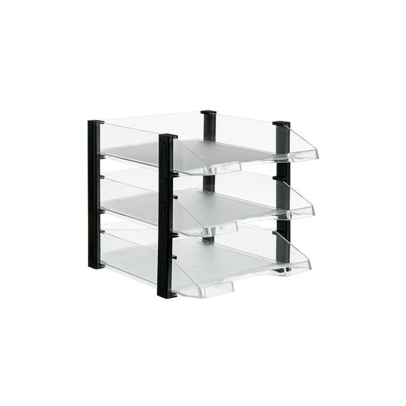 CONJUNTO 3 BANDEJAS JUMBORACK TRANSPARENTE CON ELEVADORES NEGROS 350X285X280 MM ARCHIVO 2000 704 CS TP