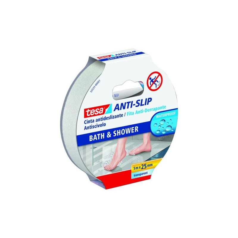 ROLLO CINTA SEGURIDAD ADHESIVA ANTIDESLIZANTE 25 MM X 5 METROS TRANSPARENTE TESA 55533 00001 11