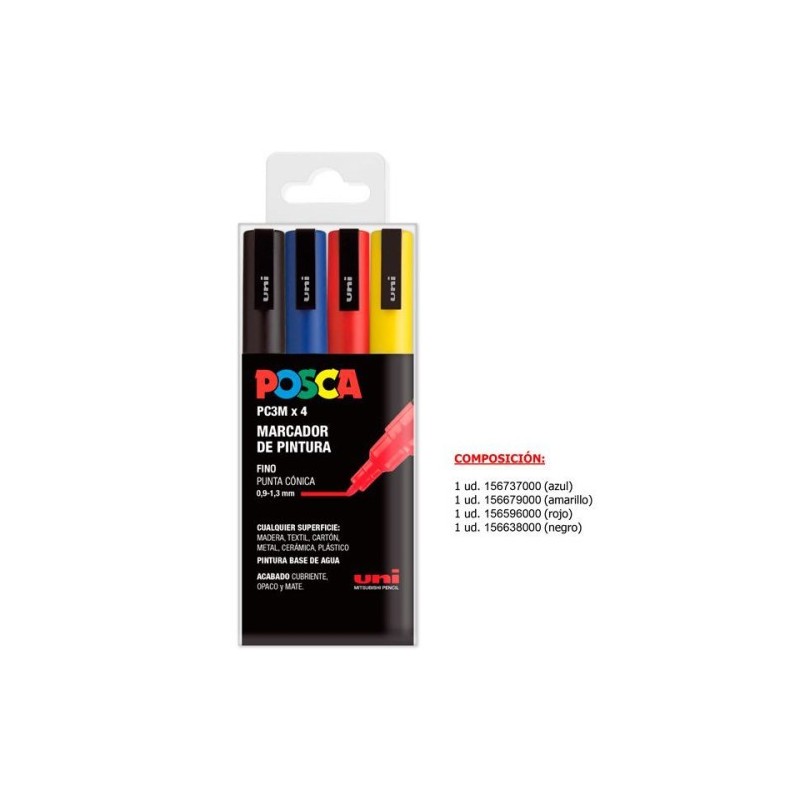 ESTUCHE 4 UDS PC 3M BASIC POSCA UNIBALL 182634672
