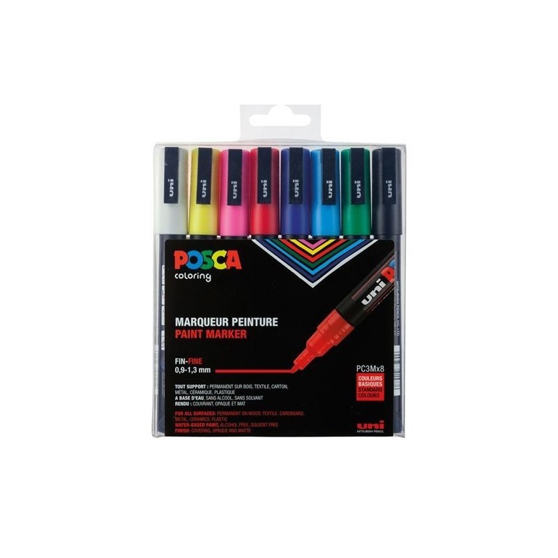 ESTUCHE 8 UDS PC 3M BASIC POSCA UNIBALL 182634670