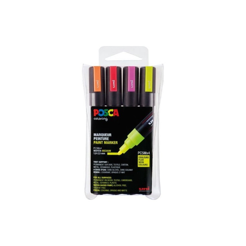ESTUCHE 4 UDS PC 5M FLUOR POSCA UNIBALL 182634682