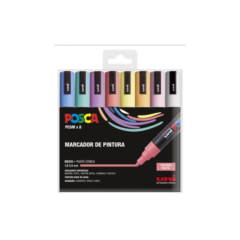 ESTUCHE 8 UDS PC 5M PASTEL POSCA UNIBALL 182634810