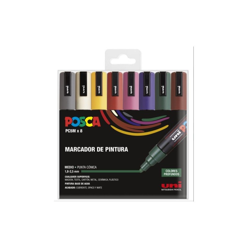 ESTUCHE 8 UDS PC 5M OSCUROS POSCA UNIBALL 182634809