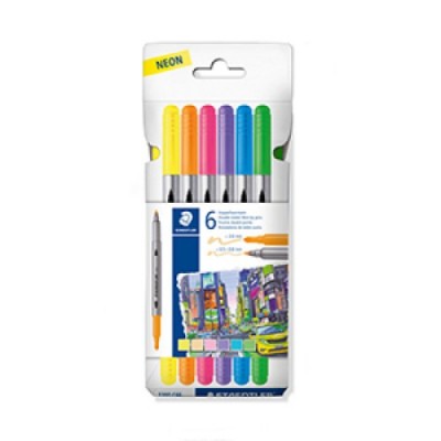 ESTUCHE CARToN CON 6 ROTULADORES DOBLE PUNTA COLORES NEoN STAEDTLER 3200 C6F