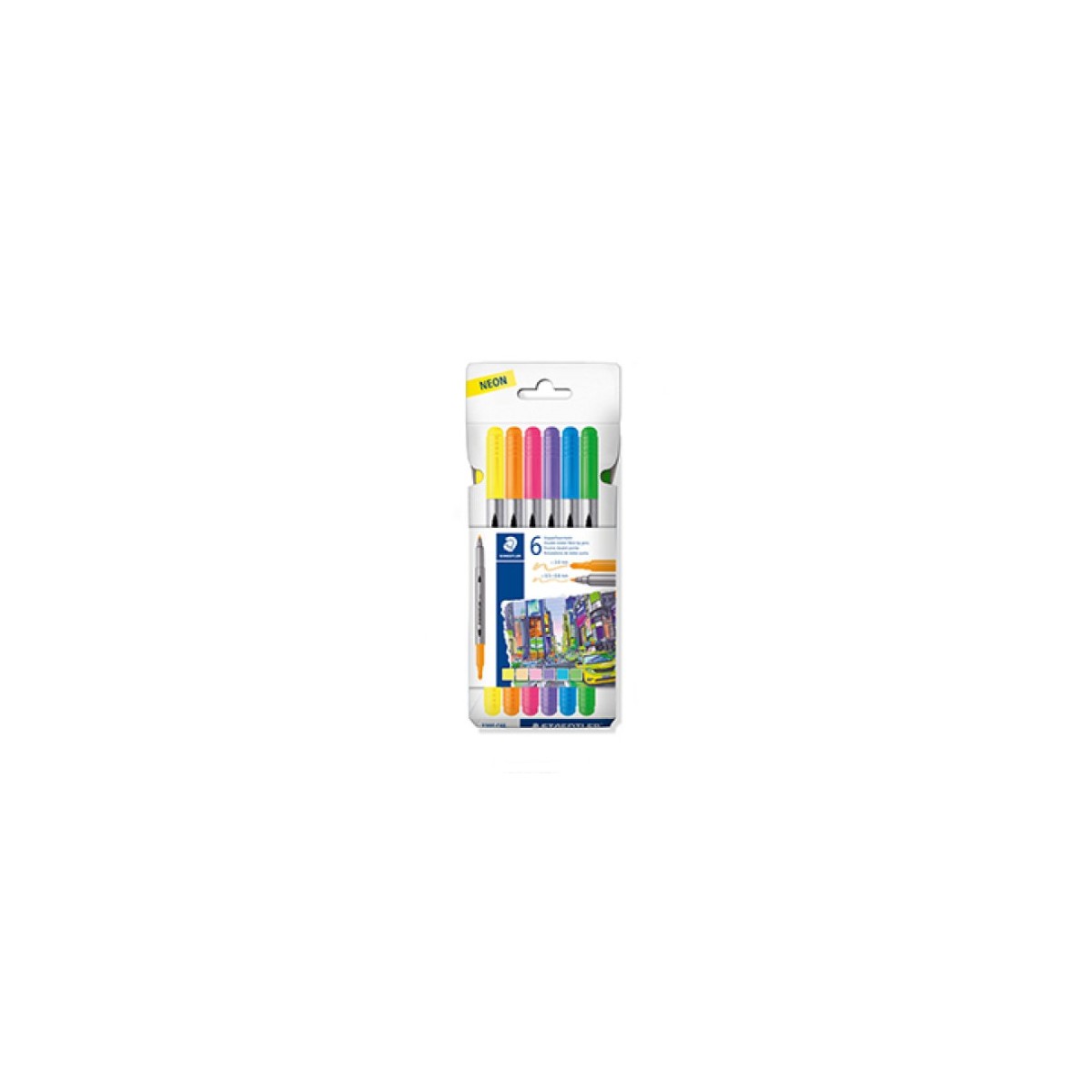 ESTUCHE CARToN CON 6 ROTULADORES DOBLE PUNTA COLORES NEoN STAEDTLER 3200 C6F