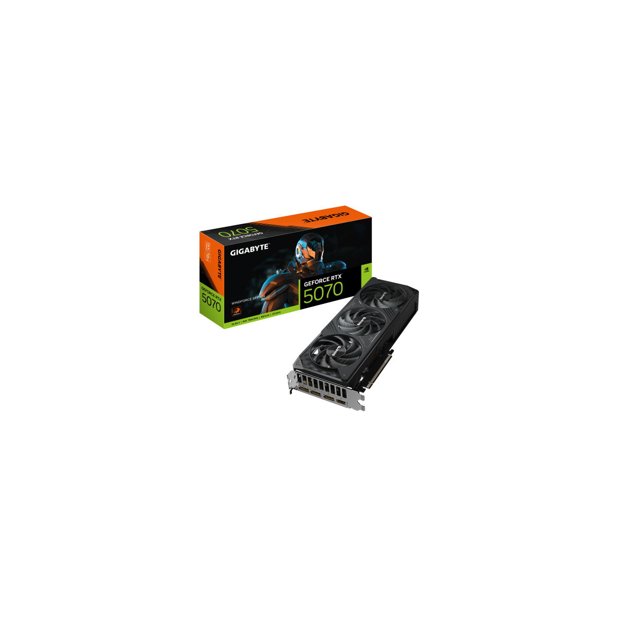 GIGABYTE GeForce RTX 5070 WINDFORCE SFF 12G Tarjeta grafica 12 GB GDDR7 192 bits PCI E 50 Frecuencia del nucleo 2512 MHz 3 x DP