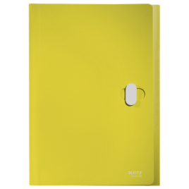 CARPETA POLIPROPILENO ACORDEON 5 POSICIONESBOLSILLO FRONTAL BROCHE GIRATORIO A4 RECYCLE AMARILLO LEITZ 46240015