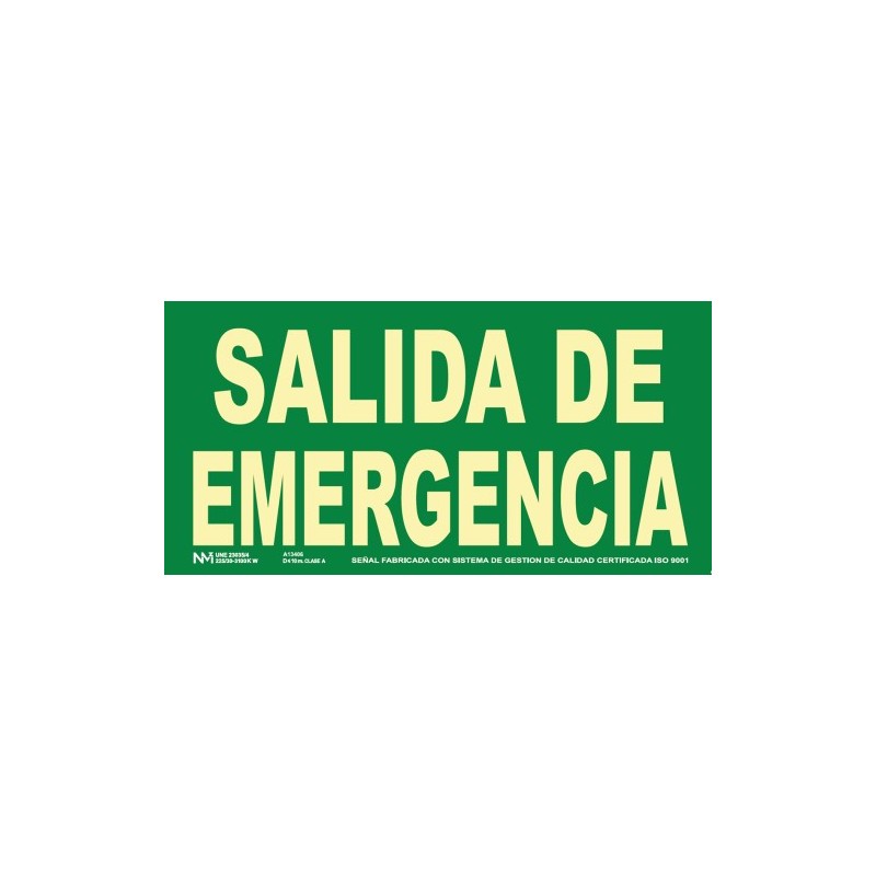 SENAL HOMOLOGADA SEGURIDAD SALIDA EMERGENCIA 320x150MM PVC VERDE ARCHIVO2000 6170 15H VE