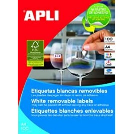 CAJA 100 HOJAS ETIQUETAS BLANCAS REMOVIBLES 380 X 212 MM APLI 3052