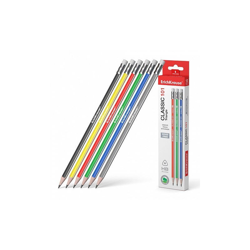 LaPIZ DE GRAFITO TRIANGULAR CON GOMA CLASSIC TRIANGLULAR 101 HB ERICH KRAUSE 55270