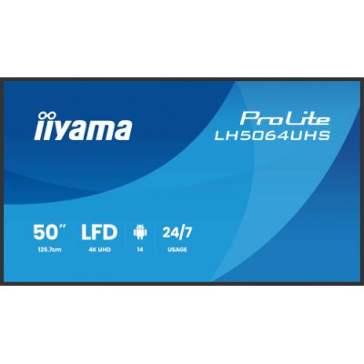 IIYAMA MONITOR 50 3840x2160 UHD VA DLED 500cd m HORIZ Y VERT MM 2x 10W 2x HDMIx 1x USB C USB 20 x2 WiFi LAN Media Play USB Port