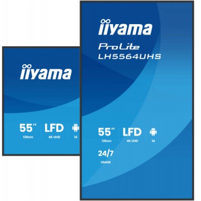 IIYAMA MONITOR 55 3840x2160 UHD VA DLED 500cd m HORIZ Y VERT MM 2x 10W 2x HDMIx 1x USB C USB 20 x2 WiFi LAN Media Play USB Port