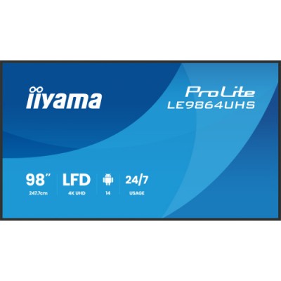 IIYAMA MONITOR 98 3840x2160 UHD VA DLED 500cd m HORIZ Y VERT MM 2x 10W 2x HDMIx 1x USB C USB 20 x2 WiFi LAN Media Play USB Port