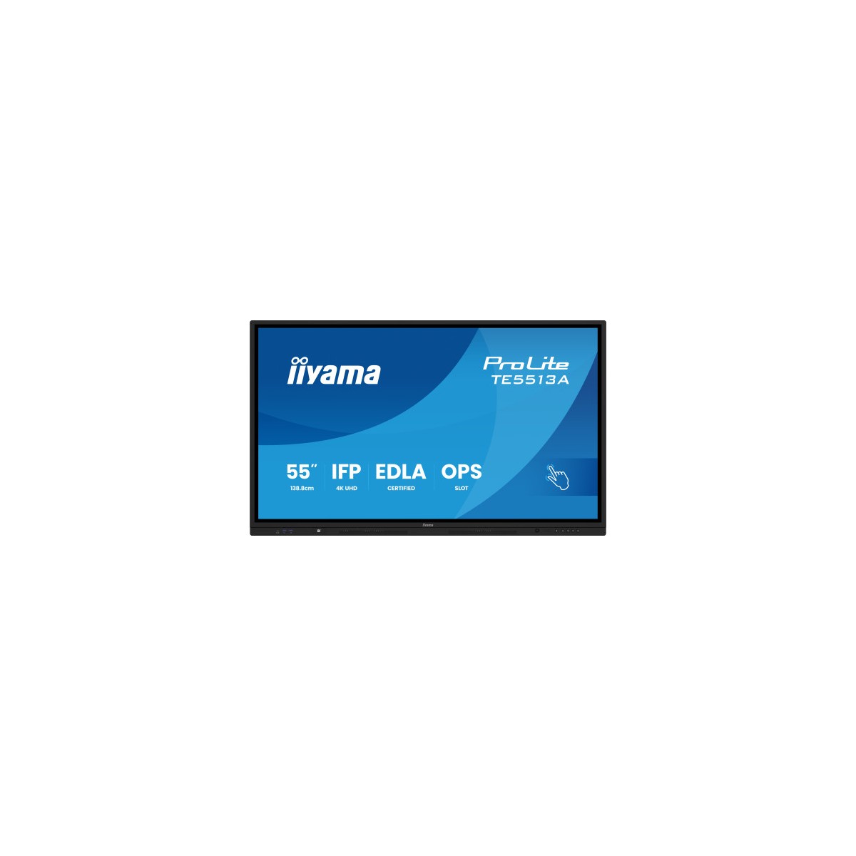 PANTALLA INTERACTIVA 55 EDLA ANDROID 14 8 128GB UHD IPS MM 2X 20W 20W SUBWR 2X HDMI DP 2X USB C 450CD M HORIZ MEDIA PLAY USB PO