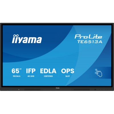 PANTALLA INTERACTIVA 65 EDLA ANDROID 14 8 128GB UHD IPS MM 2X 20W 20W SUBWR 2X HDMI DP 2X USB C 450CD M HORIZ MEDIA PLAY USB PO