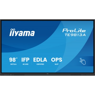 PANTALLA INTERACTIVA 98 EDLA ANDROID 14 8 128GB UHD IPS MM 2X 20W 20W SUBWR 2X HDMI DP 2X USB C 450CD M HORIZ MEDIA PLAY USB PO