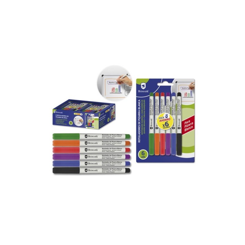 ROTULADORES PIZARRA BLANCA BLISTER 6 COLORES BISMARK 328355