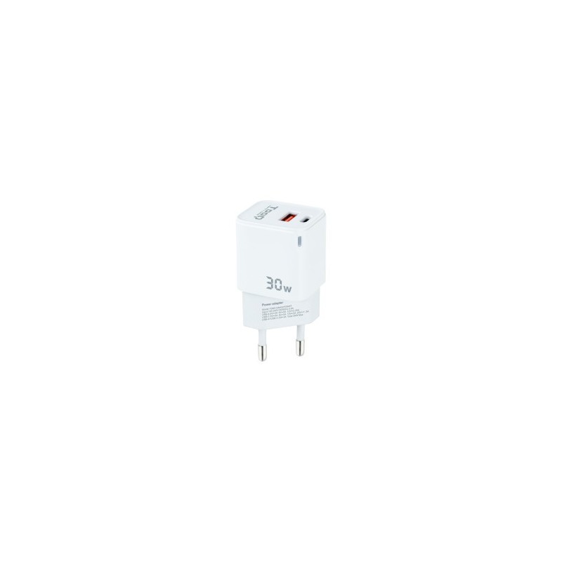 TooQ Cargador de Pared GaN USB C PD USB A QC 30W Blanco