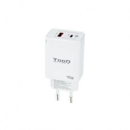 TooQ Cargador de Pared GaN USB C PD USB A QC 45W Blanco