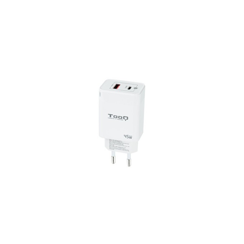 TooQ Cargador de Pared GaN USB C PD USB A QC 45W Blanco