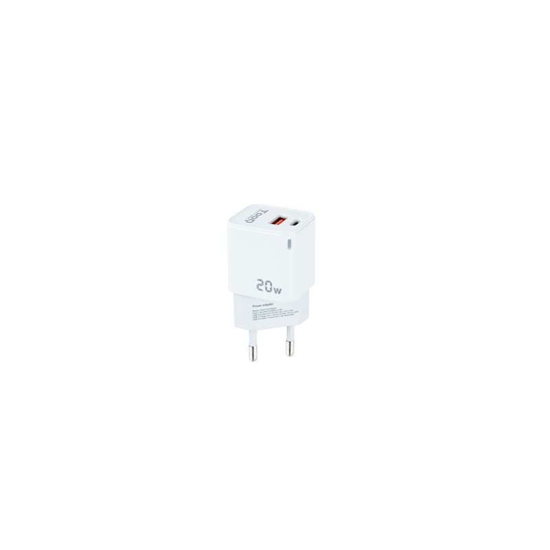 TooQ Cargador de Pared USB C PD USB A QC 20W Blanco