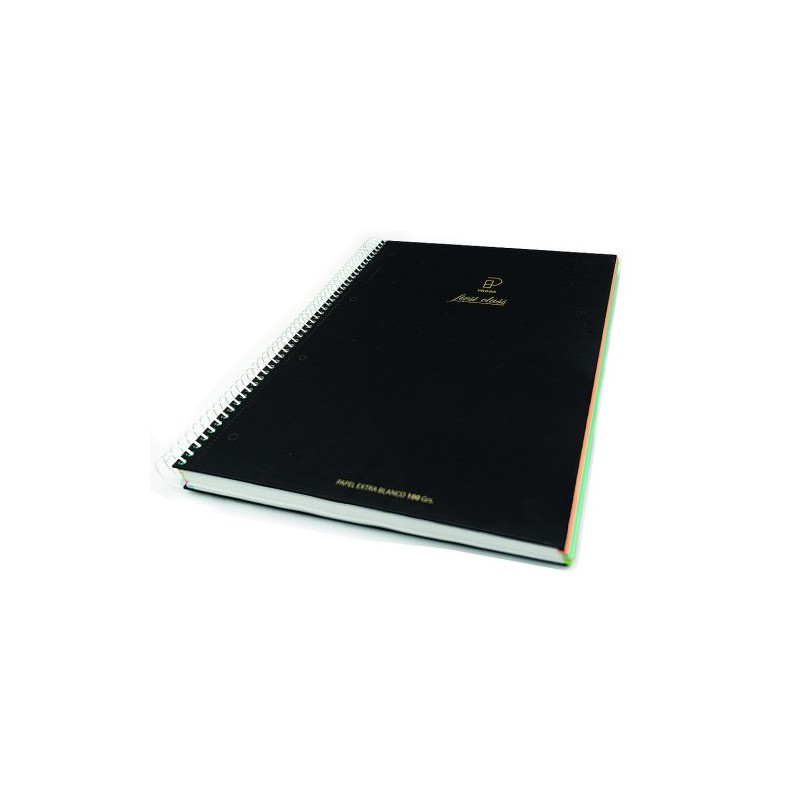 CUADERNO FIRST CLASS A5 TAPA NEGRA FORRADA MICROPERFORADO 120H 100GR TALADROS 5X5 BANDA 5 COLORES PACSA 16036