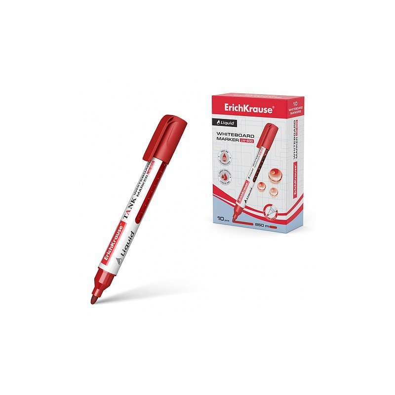 MARCADOR PIZARRA BLANCA CON TINTA LiQUIDA LIQUID LW 600 TINTA COLOR ROJO ERICH KRAUSE 48776