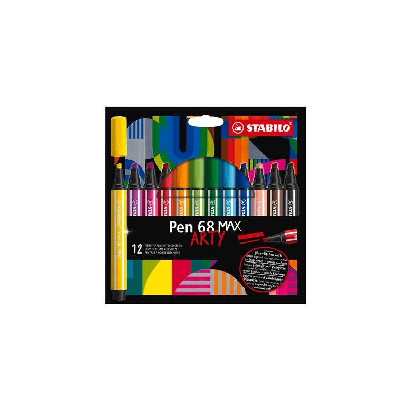 ESTUCHE ARTY CON 12 COLORES ROTULADOR PREMIUM CON PUNTA BISELADA PEN 68 MAX STABILO 768 12 21