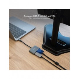 NANOCABLE CONVERSOR USB C M A HDMI H VGA H 4K GRIS 15 CM