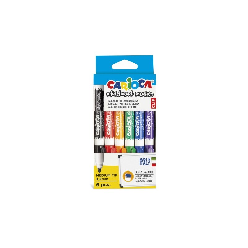 CAJA 6 ROTULADORES CLIP WHITEBOARD COLORES SURTIDOS CARIOCA 42921