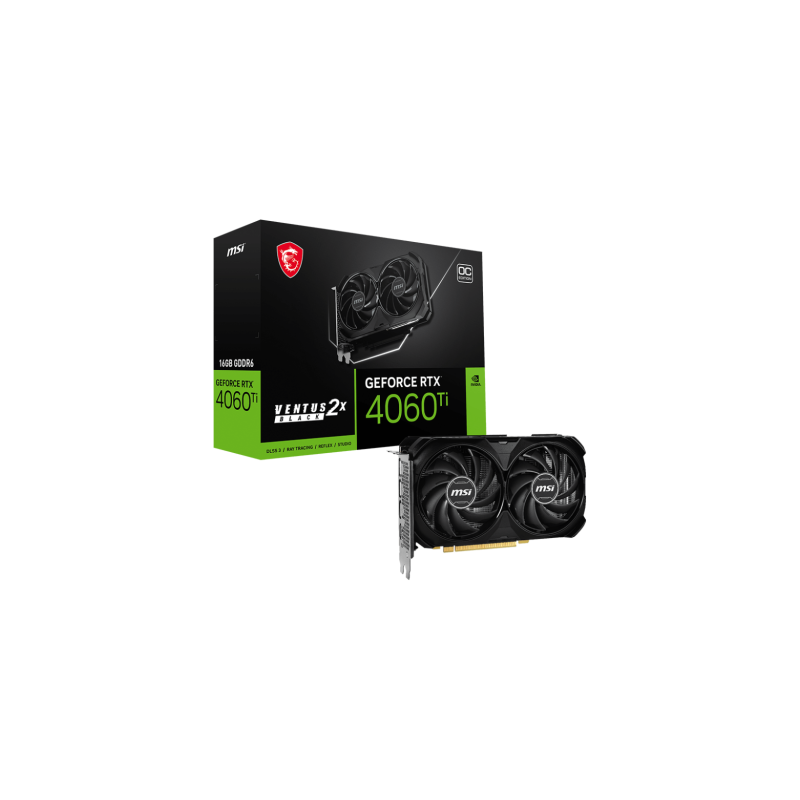 VGA MSI RTX 4060 TI VENTUS 2X BLACK 16G OCNVRTX4060TIGDDR616GB128BITHDMI3DP 2 VENTILADORES