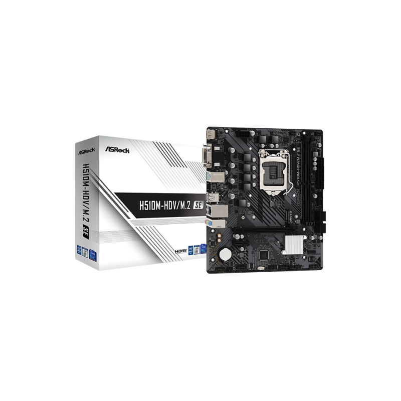 PLACA ASROCK H510M HDV M2 SEINTEL1200H4702DDR464GBVGADVIHDMIGBLAN4SATA36USB32M2MATX