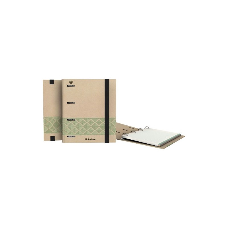 CARPEBLOC RECICLADO ANILLAS 4X25MM 90 HOJAS 90GR CON BANDA COLOR KRAFT SOFT A5 VERDE UNINATURE 88113120