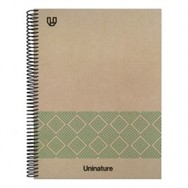 CUADERNO RECICLADO A4 KRAFT SOFT TAPA DURA 80 HOJAS 90GR LISO VERDE UNINATURE 88500420