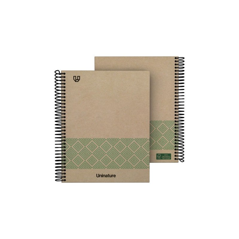 CUADERNO RECICLADO A5 KRAFT SOFT TAPA DURA 80 HOJAS 90GR CUADRICULA 4X4 MM VERDE UNINATURE 88538720