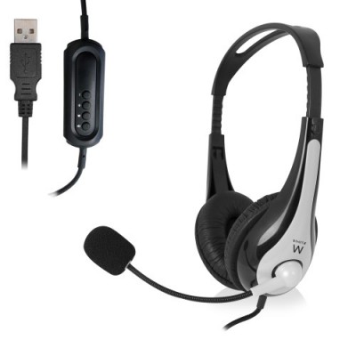 Ewent EW3565 auricular y casco Auriculares Alambrico Diadema Llamadas Musica USB tipo A Negro Blanco