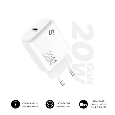SUBBLIM Cargador USB C GaN 20W Power Delivery 30 PPS Enchufe Rapido para iPhone 16 12 iPad Galaxy S24 S20 Pixel 9 6 Xiaomi Ultr