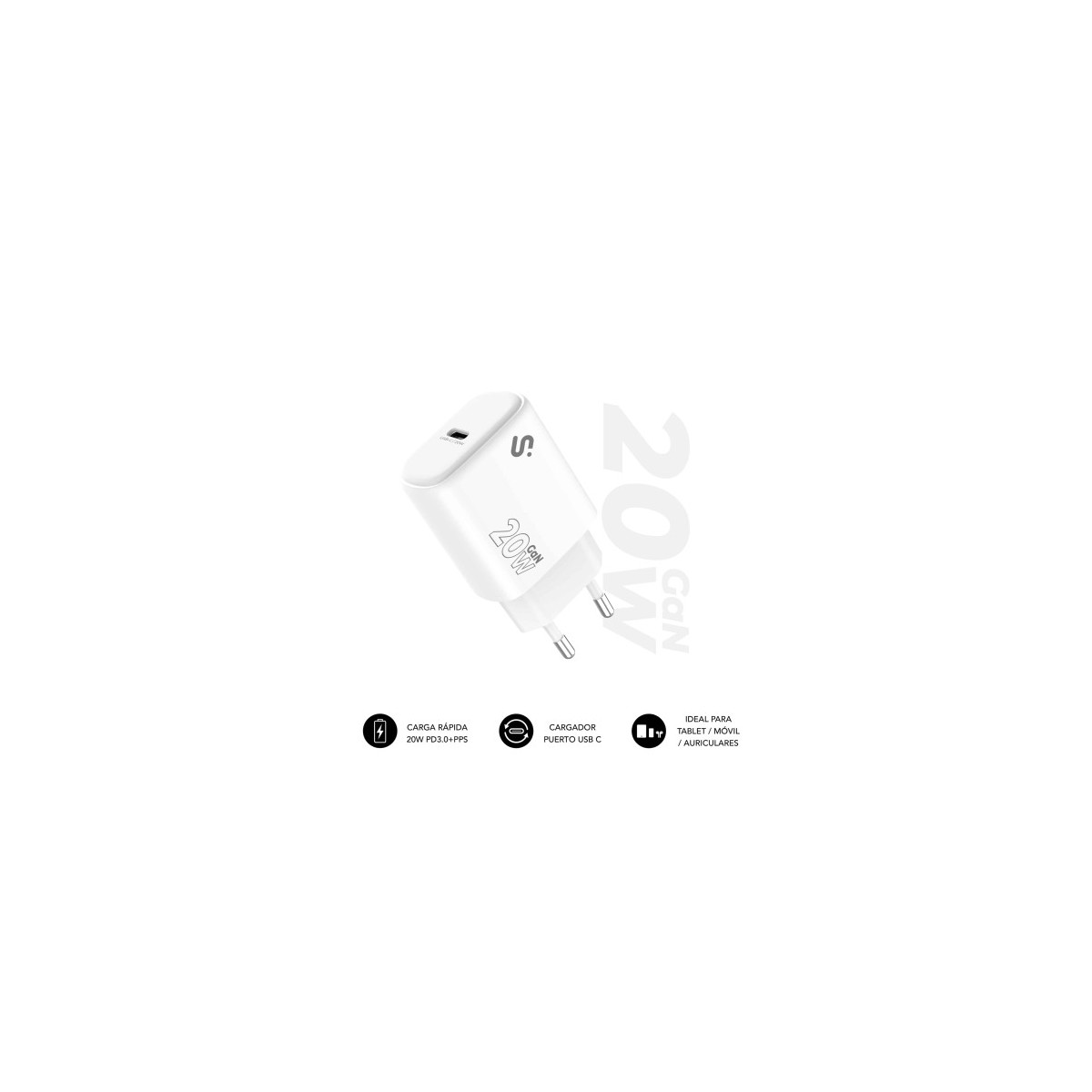 SUBBLIM Cargador USB C GaN 20W Power Delivery 30 PPS Enchufe Rapido para iPhone 16 12 iPad Galaxy S24 S20 Pixel 9 6 Xiaomi Ultr