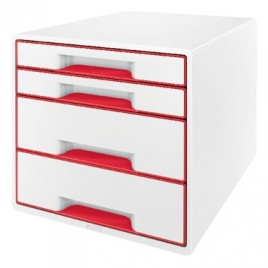 BUCS 4 CAJONES WOW DESK CUBE 2 GRANDES Y 2 PEQUENOS ROJO BLANCO LEITZ 52132026